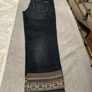 Women's Blue Jeans with Patterned Hem